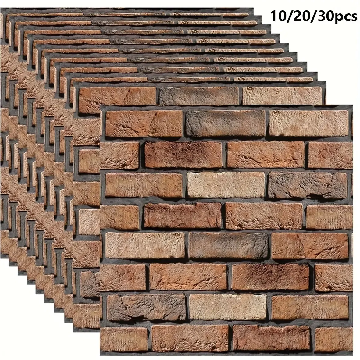 10/20/30pcs Classic 3D Artificial Brick Wall Panels, Faux Brick Wall Panels, Self-Adhesive PVC Wallpaper, Easy Installation, Realistic Brick Design, Home Decor