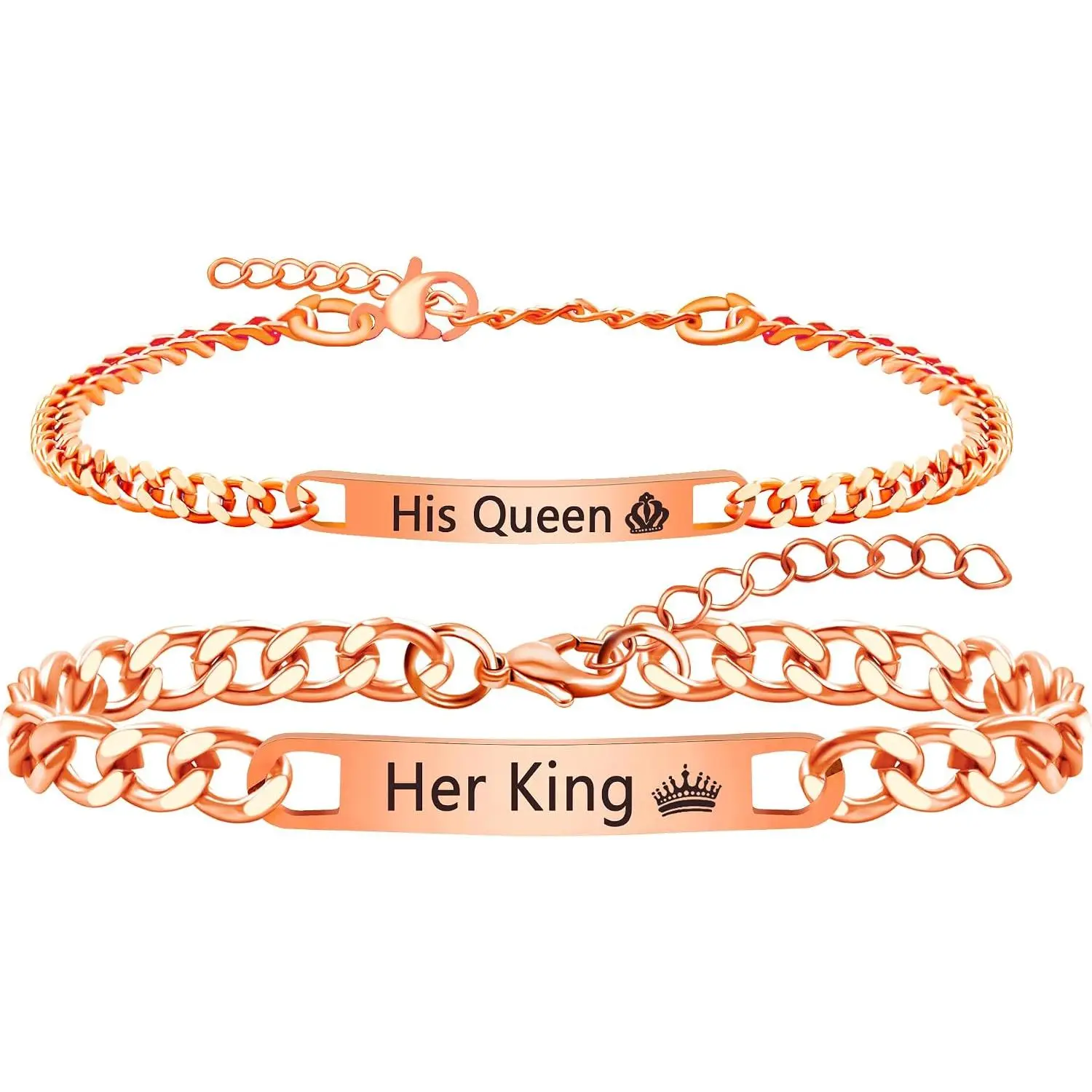 2 count Personalized Stainless Steel Chain Couple Bracelets His and Her Matching Adjustable   for Couples, Long Distance Relationship Engraved Bracelets Set for Men Women YA5889