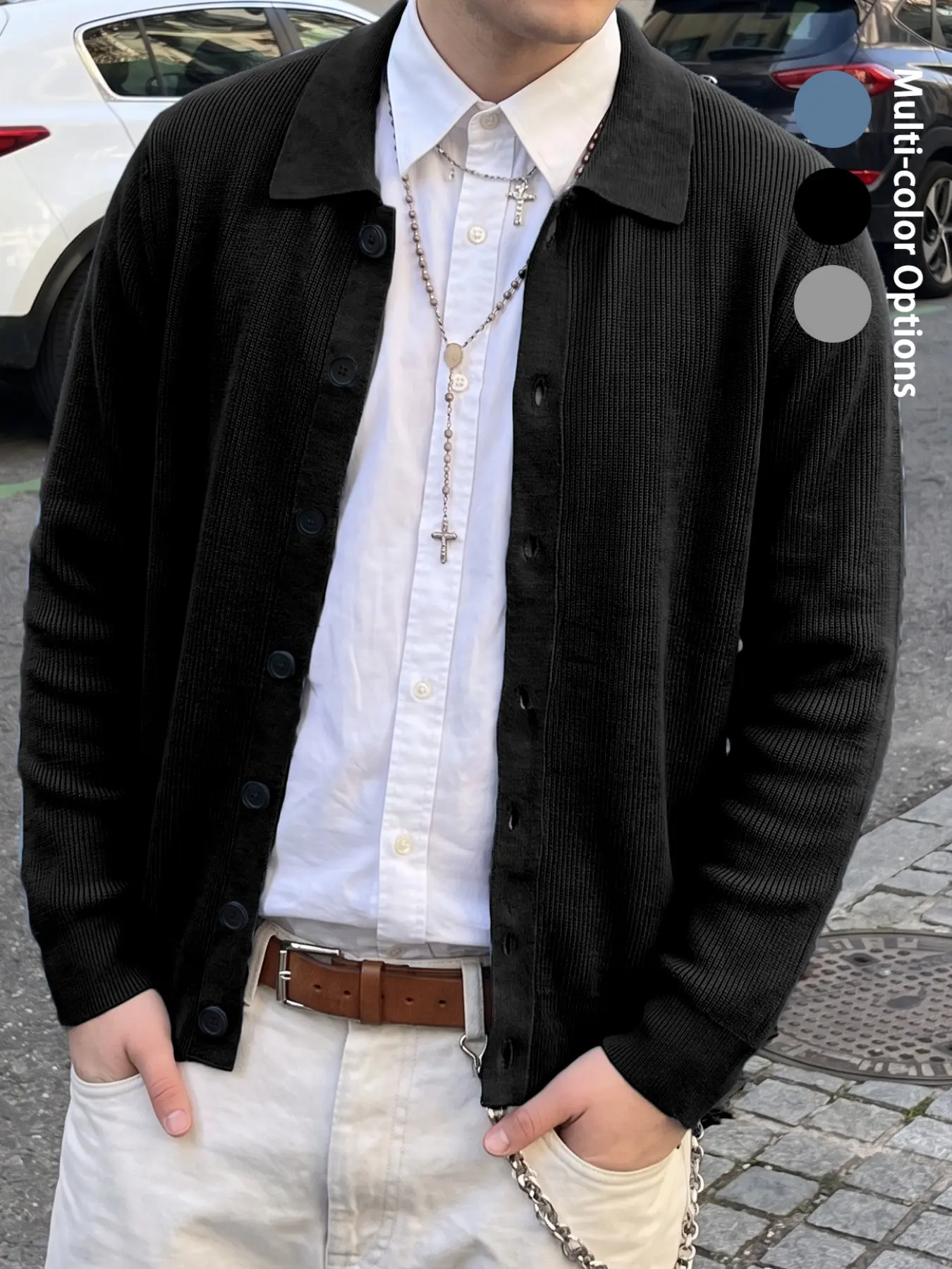 Men's Knit Cardigan Long Sleeve Full Button Through Polo Collar Turn Down Lapel Old Money Quiet Luxury Classic Style Vintage Smart Casual Business Office Slim Fit Soft Comfortable Fall Winter Layering Solid Color Knitwear For Men Grey Black Blue