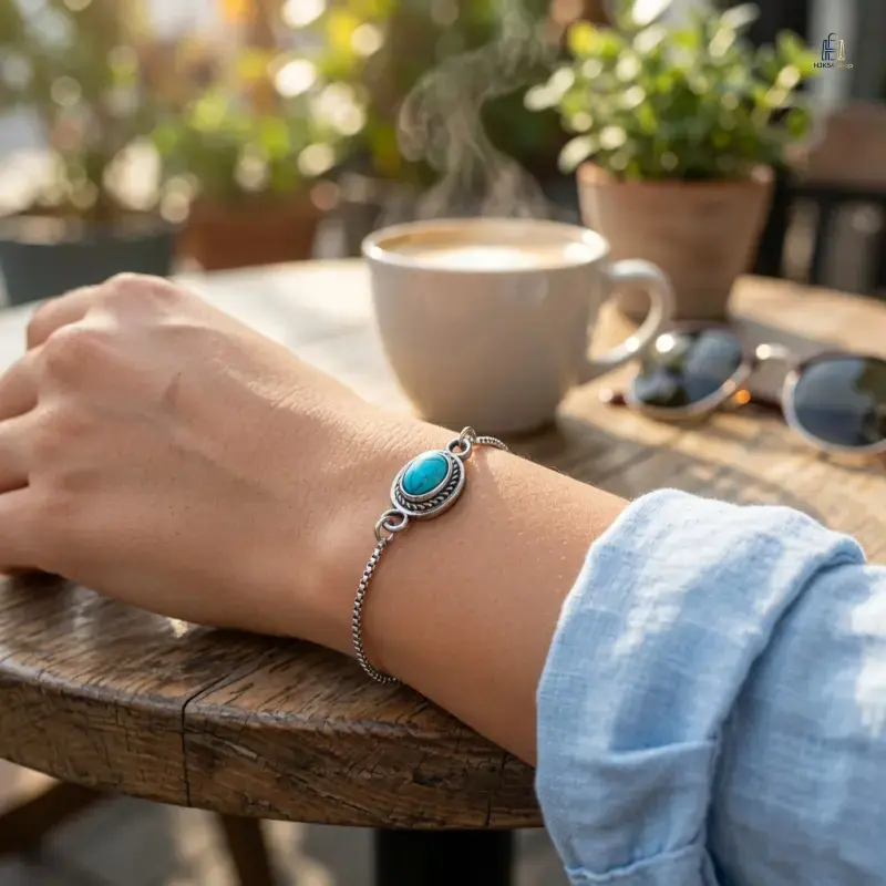 Vintage Turquoise Texture Zinc Alloy Link Bracelet, Adjustable & Gender-Neutral Ornamental Jewelry for Daily & Party Wear, Adjustable Fit, Unisex Look