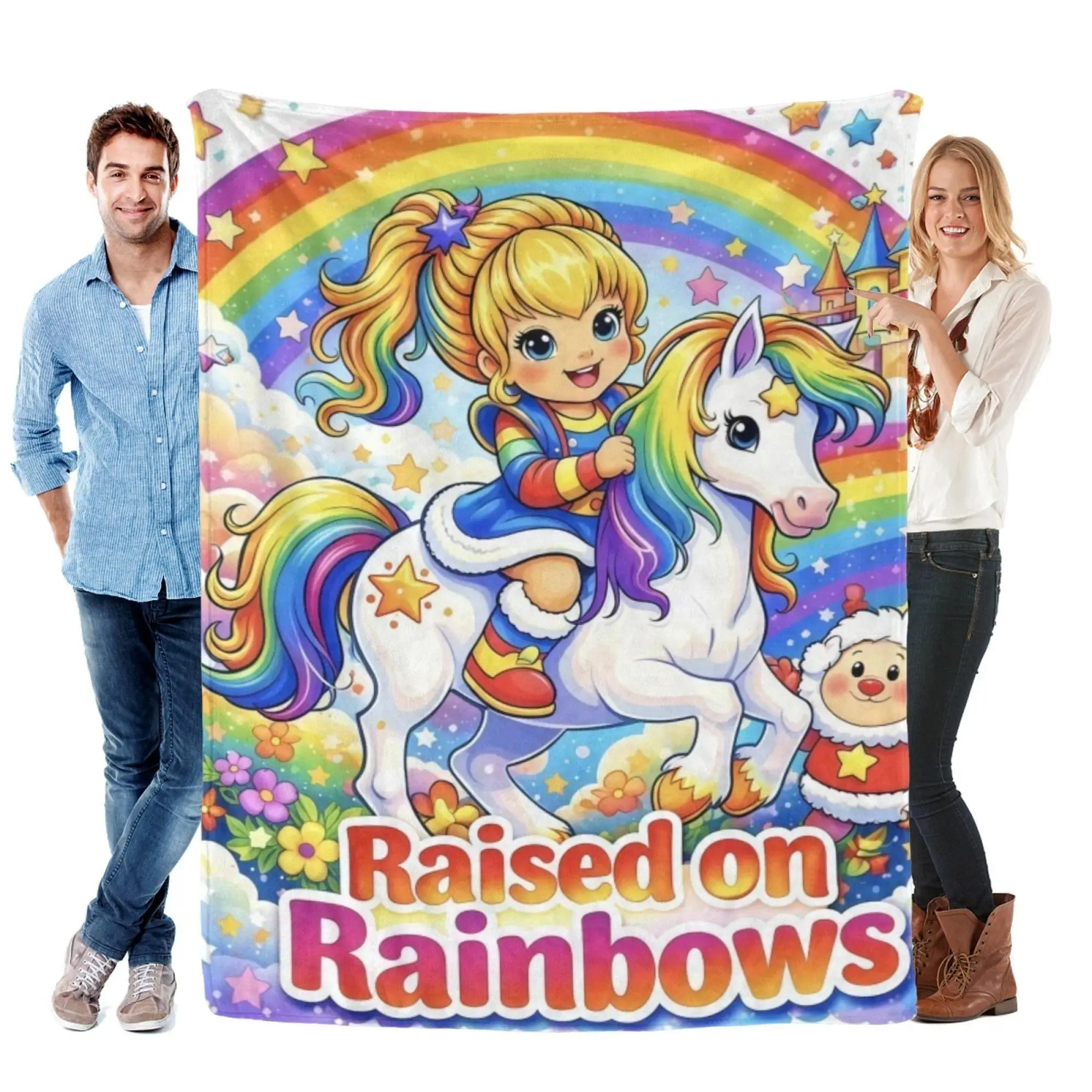 Rainbow Brite 80s Retro Cartoon Flannel Fleece Blanket - Ultra Soft, Cozy, Warm HD Print with Starlite Magical Horse - Christmas, Thanksgiving, Birthday, Everyday Gift for Nostalgia Fans - Kids Bedroom, Couch Decor