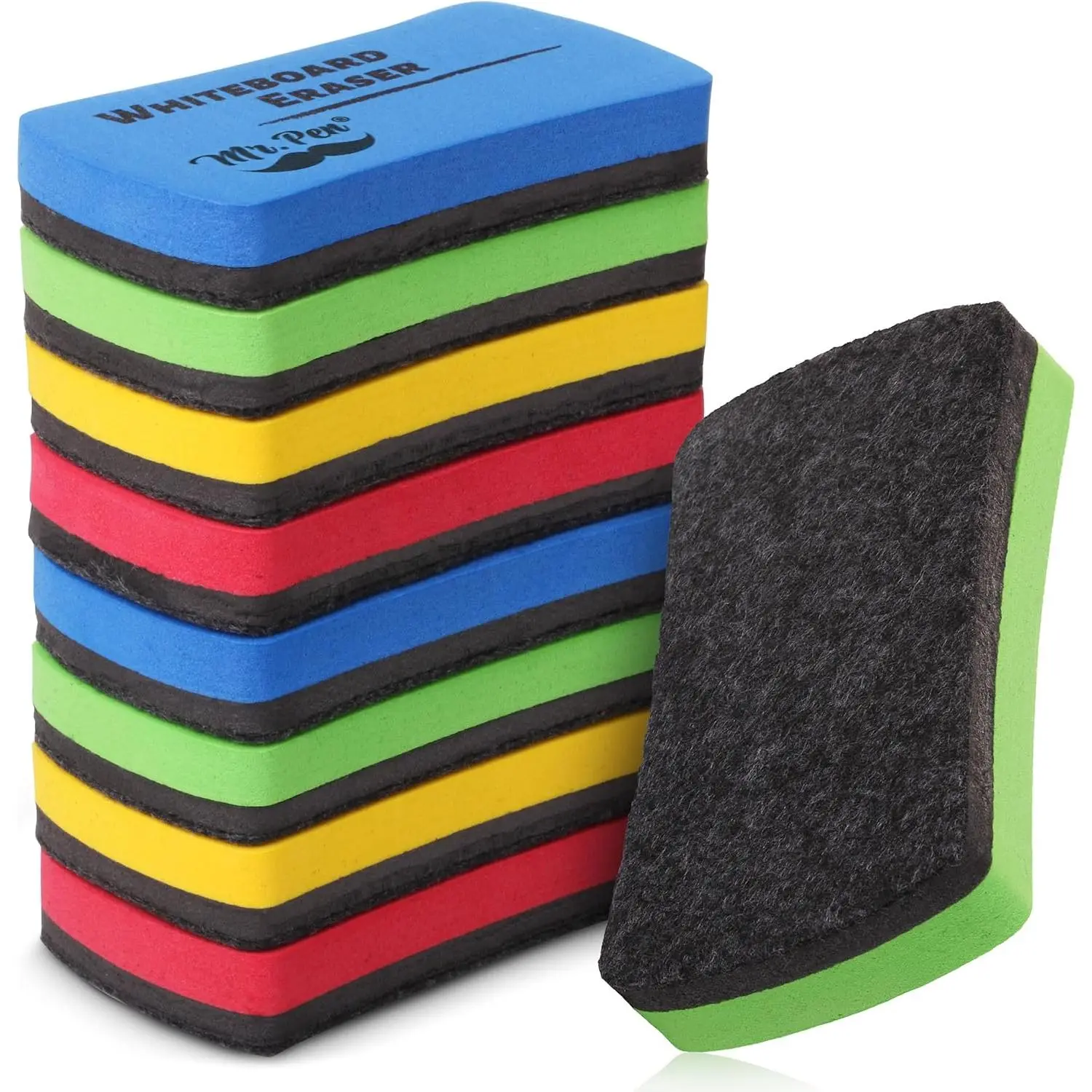 Dry Erase Erasers Bulk Set, 4x2 in, 8-Pack Assorted Colors, Office Stationery for Teachers & Classroom Supplies