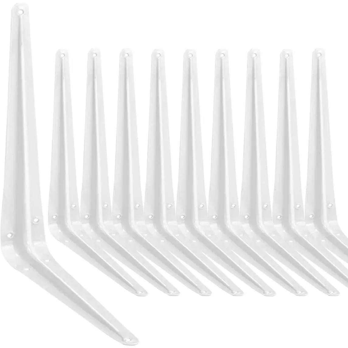 10 PCS 12×10 in White Metal L Shelf Brackets - Wood Shelving Wall Supports for Bookshelves, Decor Installations