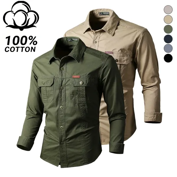 Men’s 100% Cotton Long Sleeve Shirt, Breathable Casual Button-Down with Pockets, Versatile Summer Outfits for Durable Mensfashion