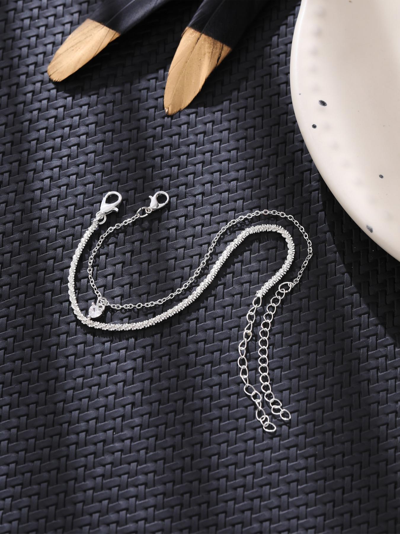 Women's Elegant Rhinestone Decorated Link Bracelet, Exquisite Trendy Bracelet, Fashionable Jewelry for Women As Gift, Rhinestone Bangle Bracelet