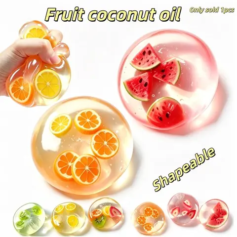 New Fruit Coconut Oil Squeeze Ball, Moldable, Handmade Coconut Oil, Filled with Fruit, Anxiety Relief Toy, Flexible Sensory Toy, Soft Stress Relief Toy, Moldable Stress Reliever
