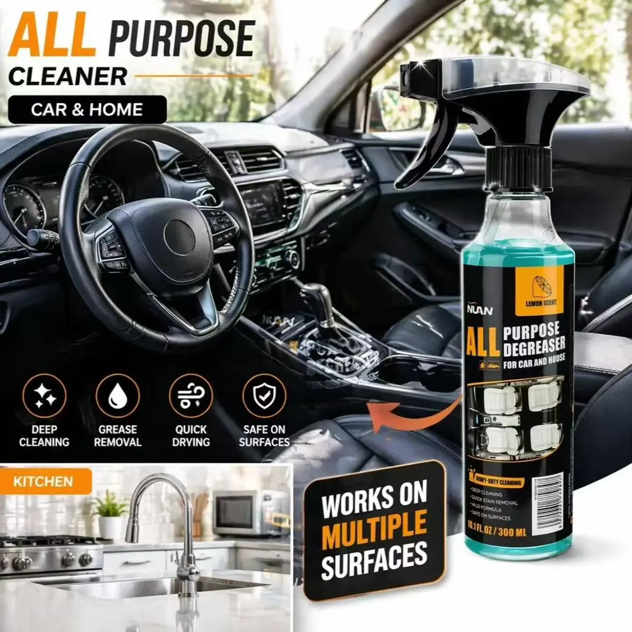 2026 Bestselling Car Cleaning Tool, Multi-Purpose Degreaser, Versatile Cleaner for Cars and Home, 120ML Quick Clean Spray