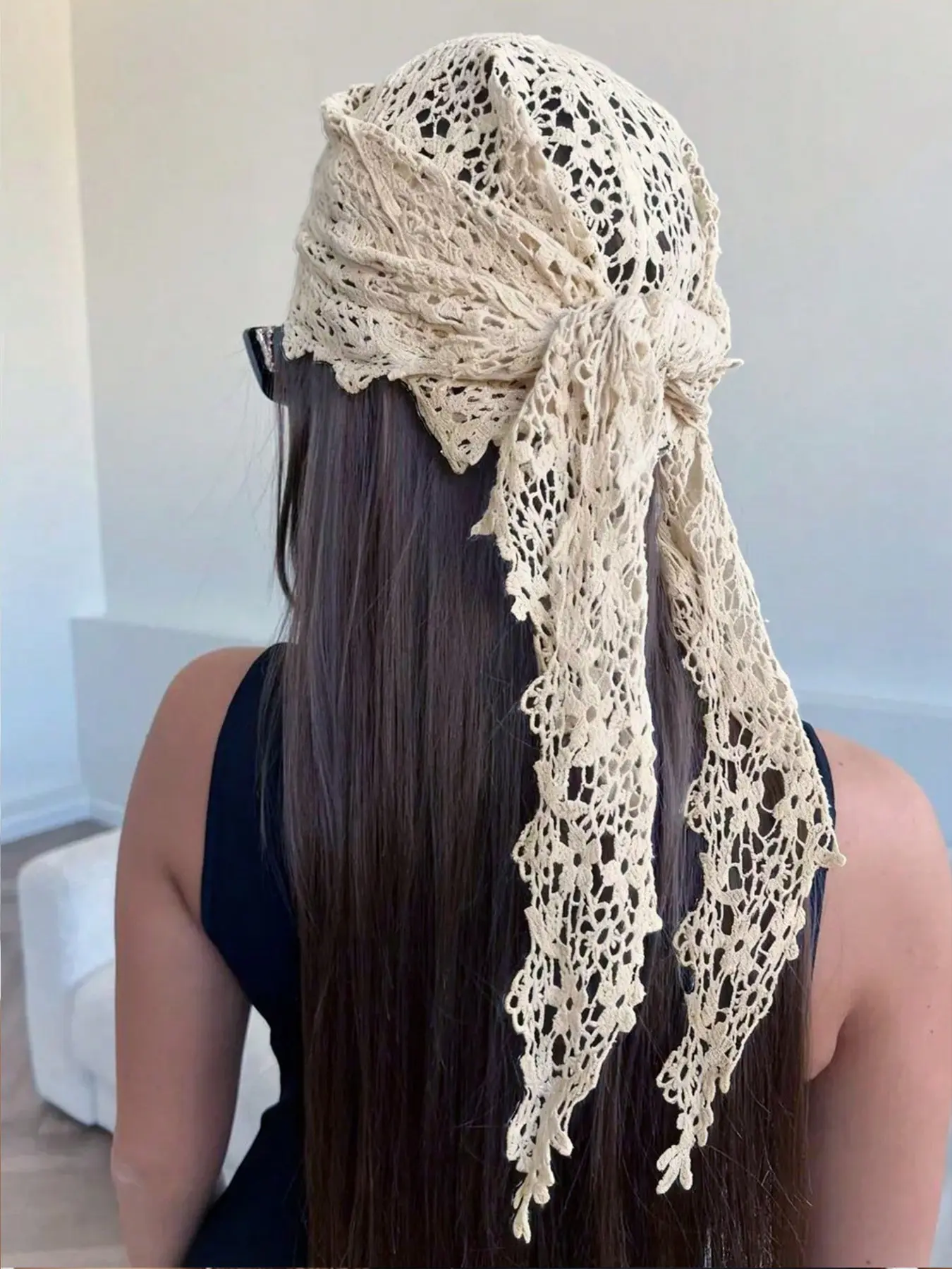 Boho Vintage Crochet Lace Headscarf, Hair Scarves, Scarf Wrap, Breathable Lightweight, Perfect for Summer Beach, Streetwear, Vacation, Women's Multifunctional Hair Accessory