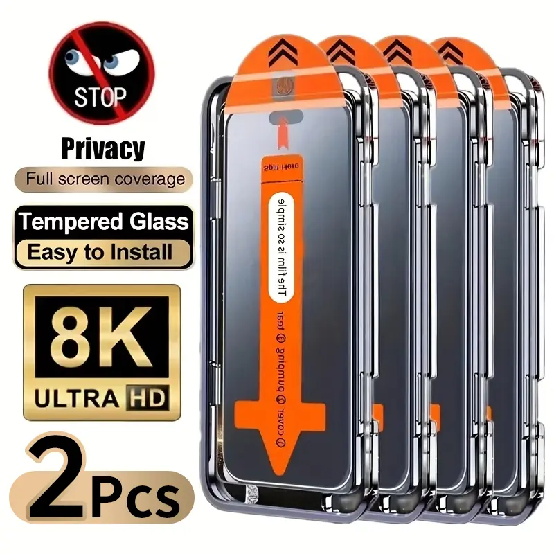 2pcs Full Cover Privacy Tempered Glass Screen Protector For iPhone 17 Pro Max/17 Air/16 Pro Max/15 Pro17/16/15/14/13/12/11/16e/Plus, 9H+ Hardness, Ultra HD, Anti-Scratch, Anti-Fingerprint, Easy to Install, Anti-Peeping