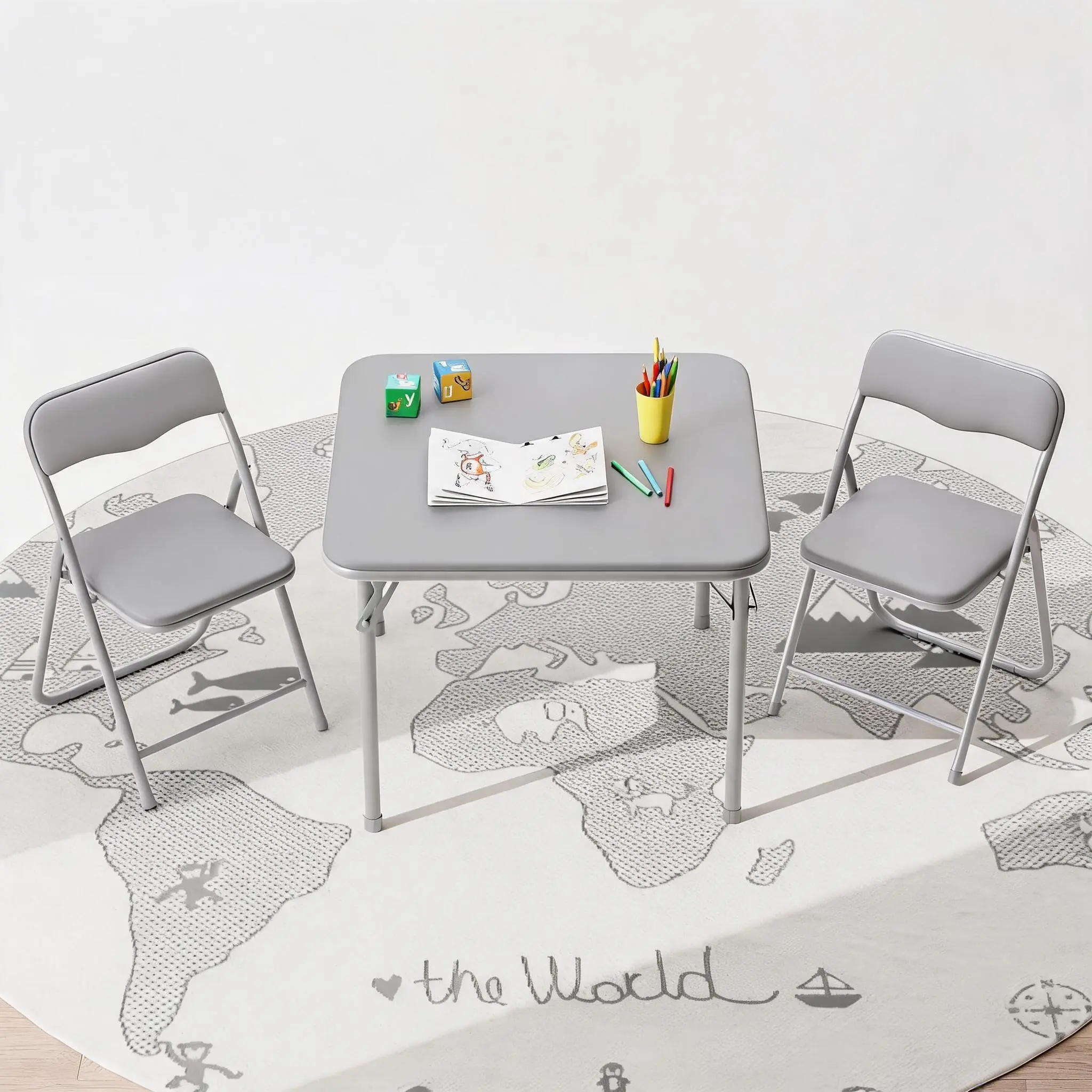 3-Piece Kids Folding Table and Chairs Set - Space-Saving, Lightweight, Easy-Clean Portable Indoor/Outdoor Furniture for Ages 2-6, Ideal for Play, Crafts birthing chair