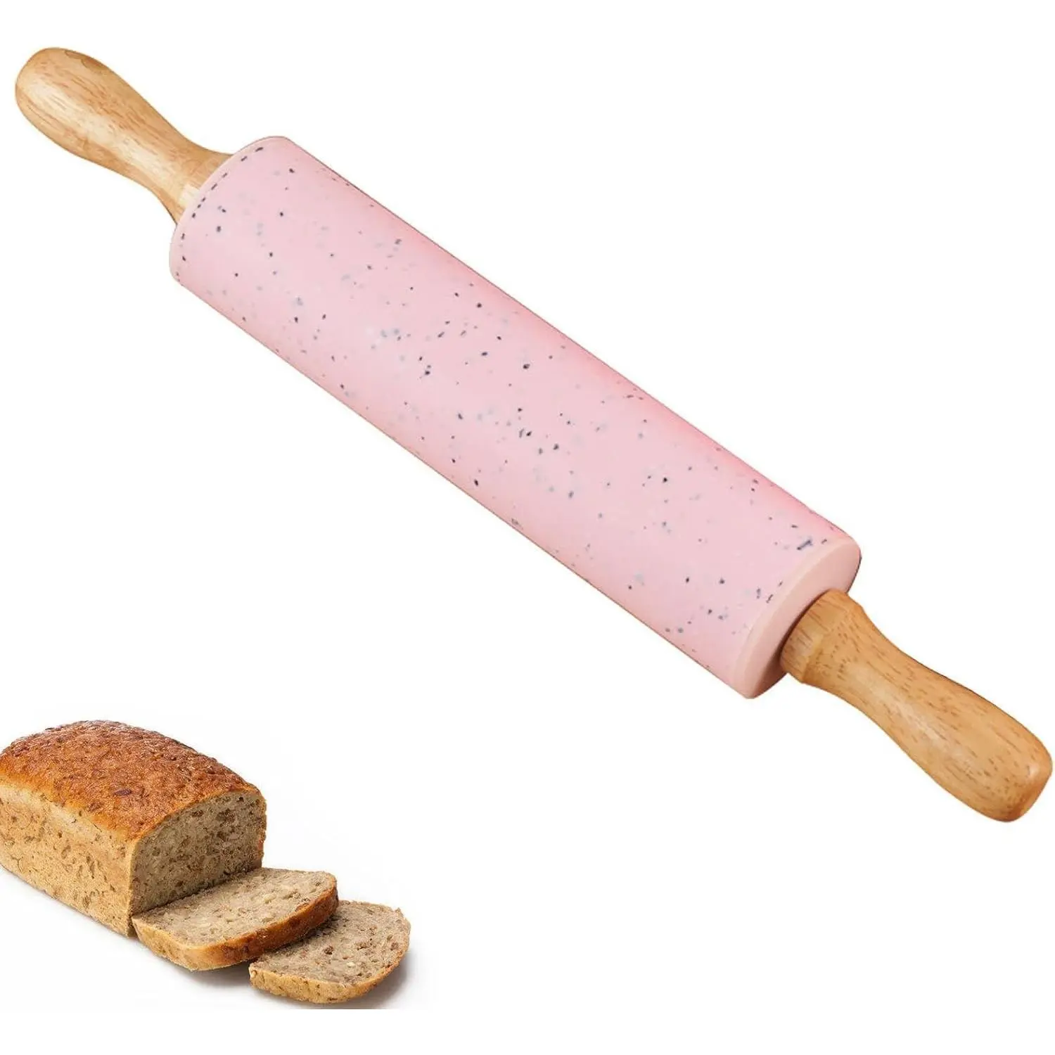 Silicone Rolling Pin for Baking,15Inch Pastry Dough Roller with Wooden Handle,Non Stick Surface Rolling Pin for Dough Cookie Pastry Tapered Dumpling Baking Supplies Kitchen Accessories