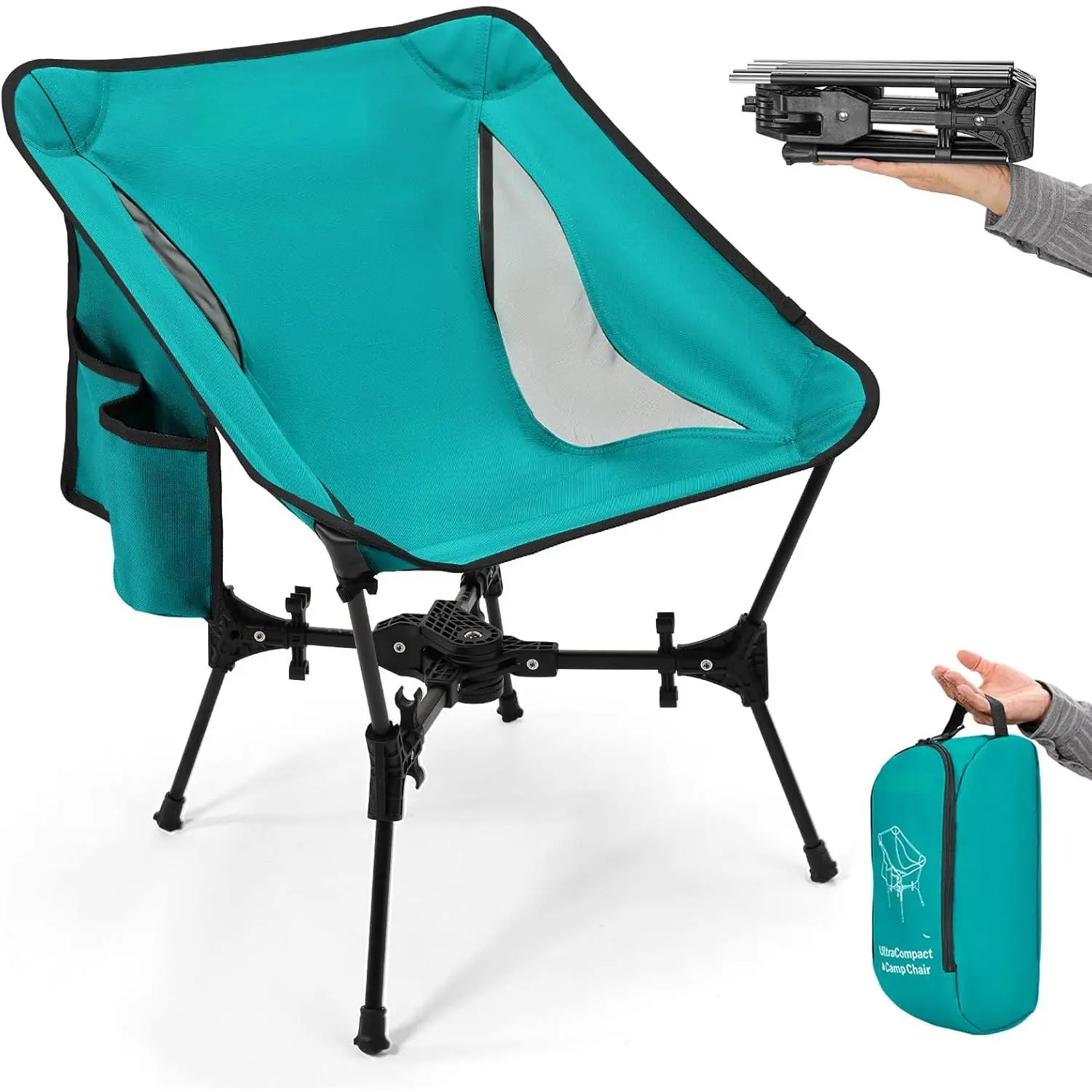 Unisex Portable Camping Chair - 5th Gen Ultralight Compact Fold Single Seat, Outdoor Camp Hiking Use, 330lbs Capacity (Lake Green, 1 PCS)