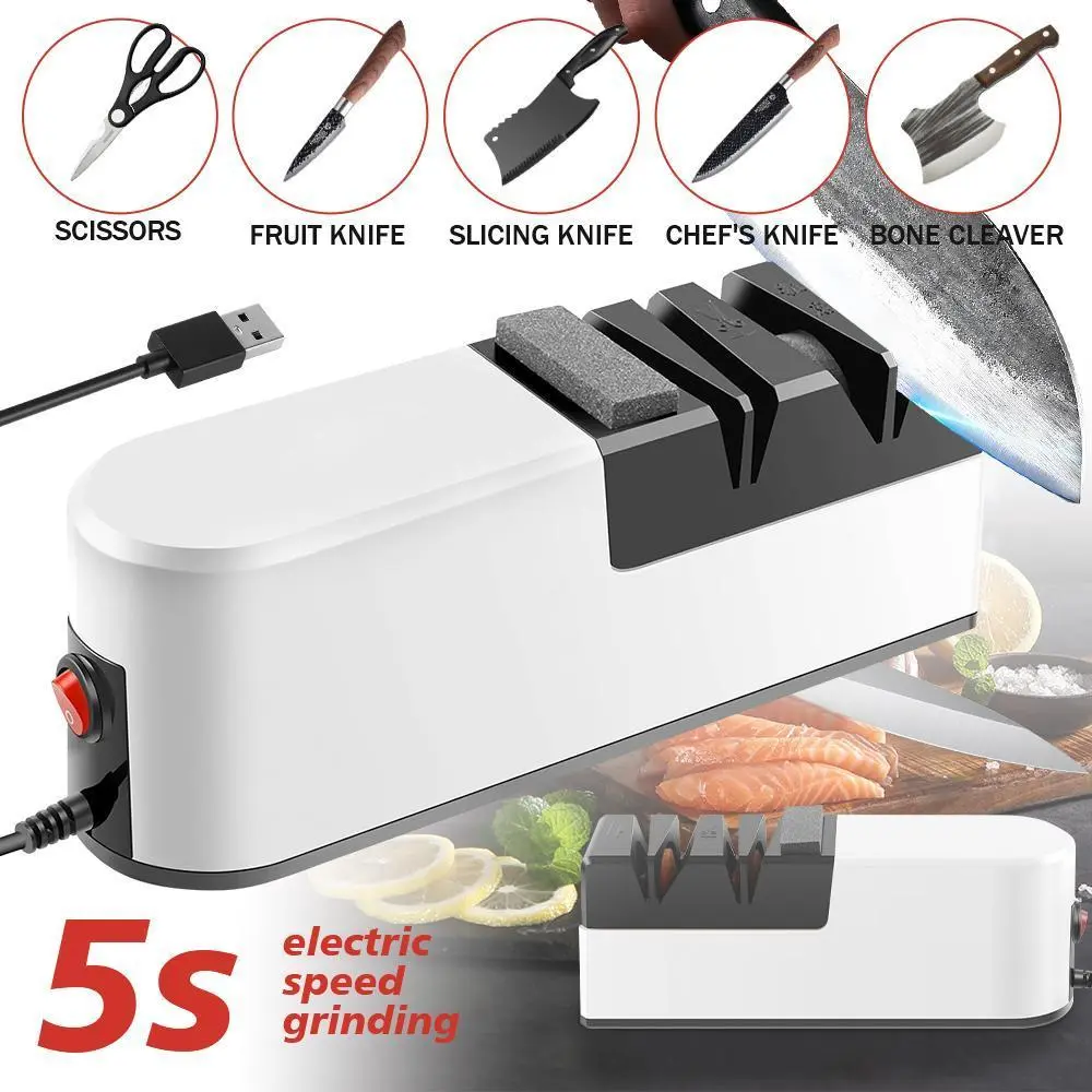 Electric Knife Sharpener USB 4-Stage Automatic Knife Sharpening Tool for Kitchen Knives, Fast Blade Repair & Polishing for Home & Professional Use#DealsForYouDays