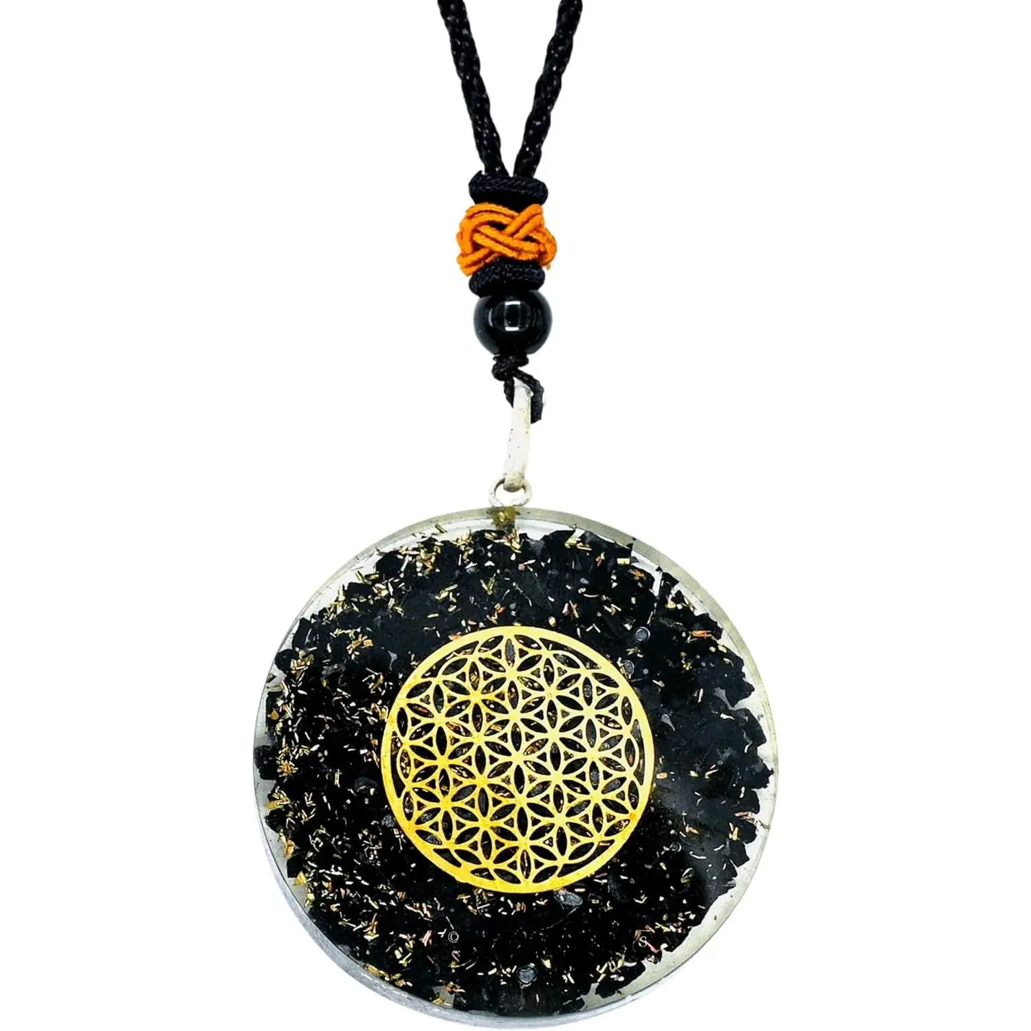 Shungite Round Orgonite Pendant Necklace for Protection -  Orgone Pendant for Men, Women (Flower of Life)