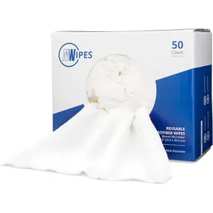 Rags in A Box (50 Count) - Mwipes - 10" x 12"  Wipes for Cleaning - Edgeless Terry Towels, Shop Rags, Wash, Dust, Disposable, House, Small Cleaning Cloths (White)