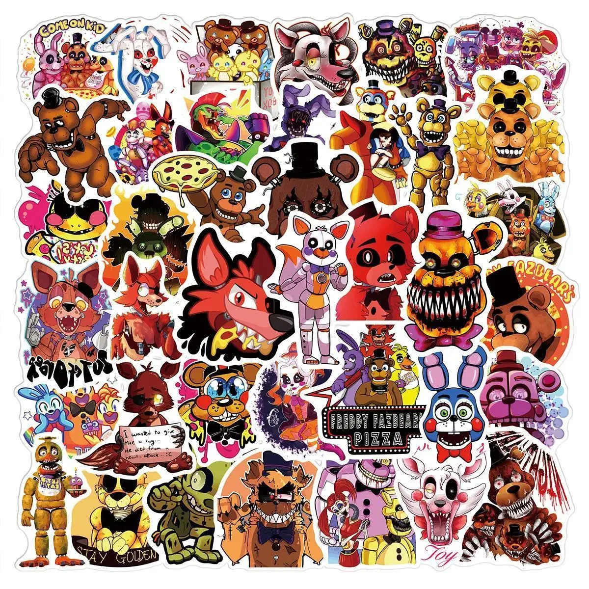 50Pcs FNAF Cute Stickers Five Nights At Freddys Cartoon Anime Pattern Kawaii Sticker Notebook Cup Decorations Popular stickers 2026 Hot selling toys