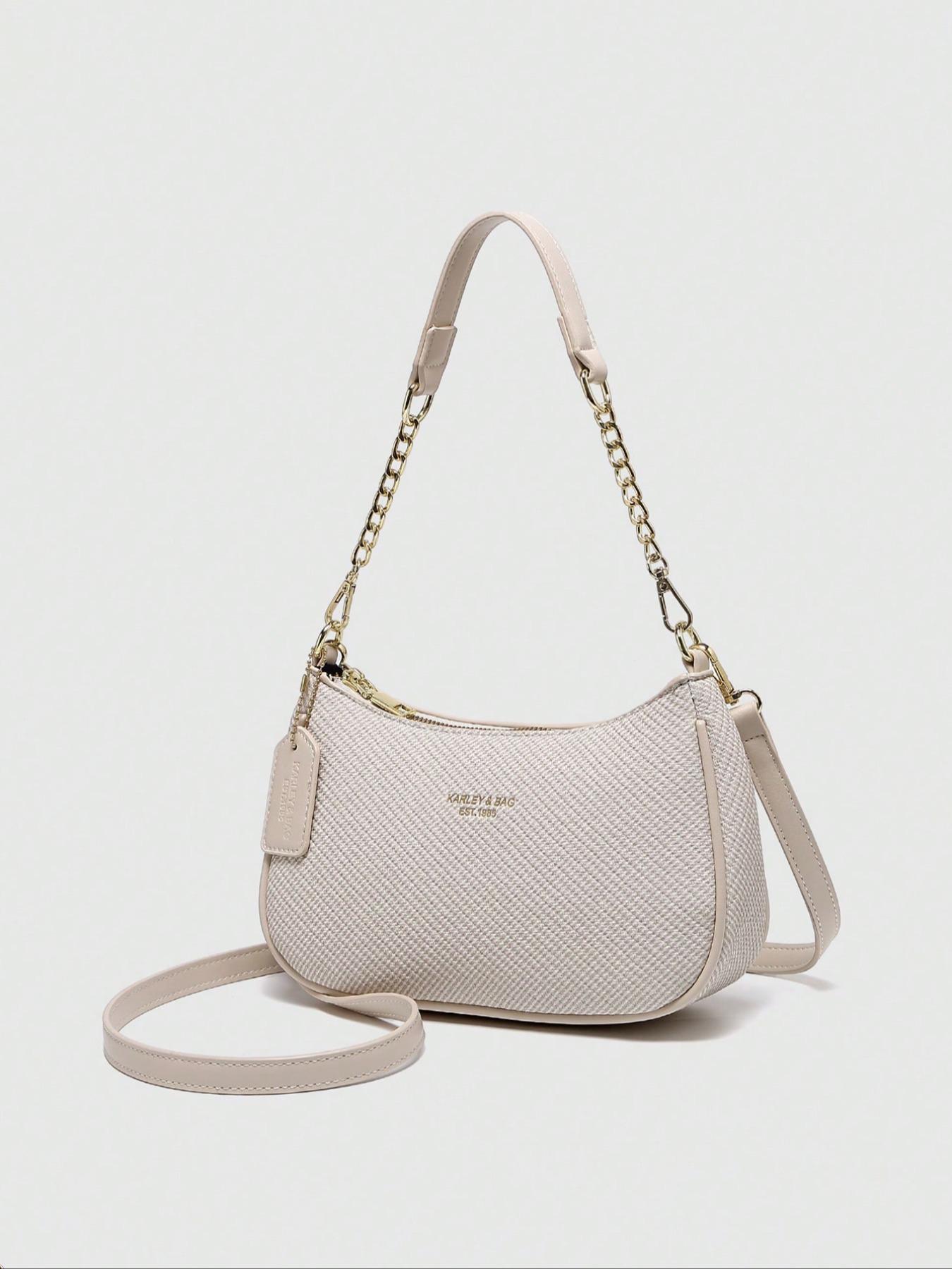 Women's Solid Color Chain Strap Bag, Fashionable Shoulder Bag for Daily Used, Casual Trendy Versatile High-quality Daily Commuting, Girl Fashionable Shopping Convertible Shoulder Bag