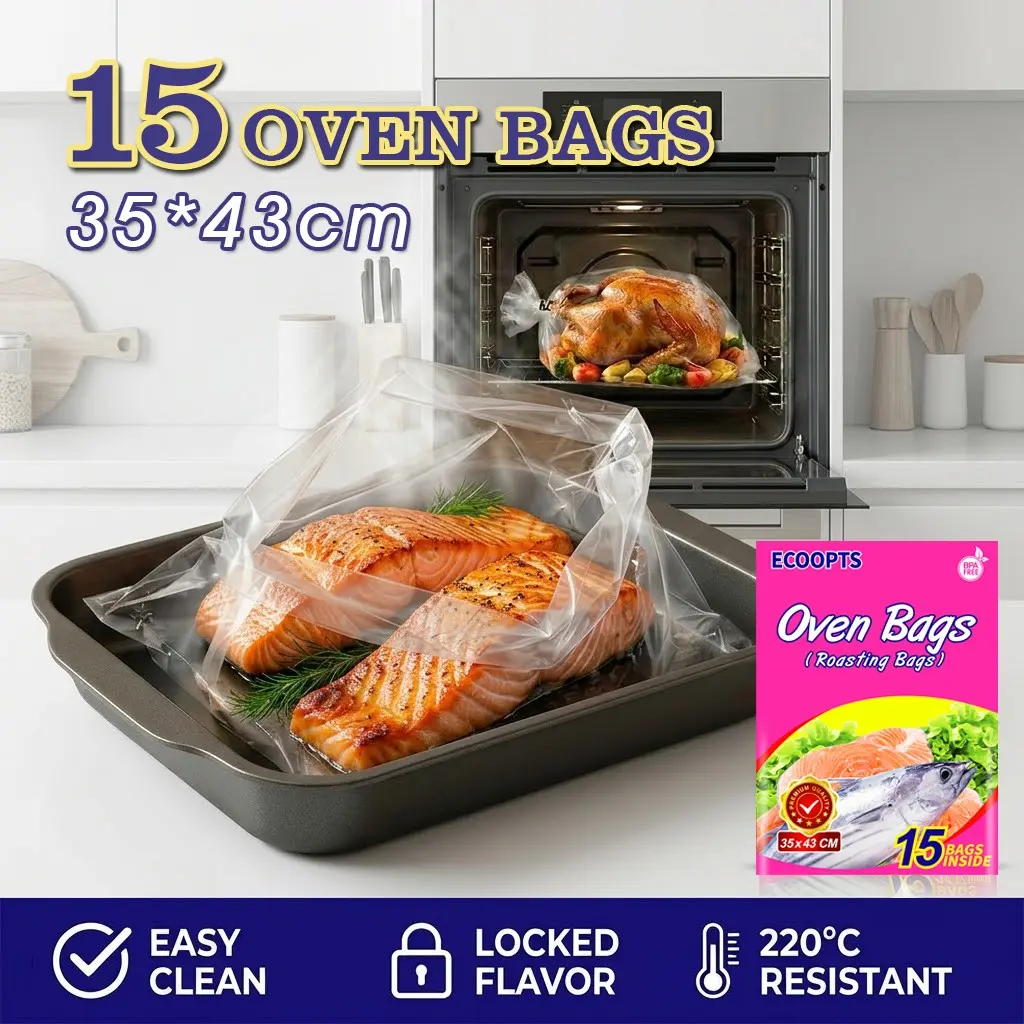 Medium Oven Bags 15 Pack 35x43cm, Perfect for Turkey & Chicken Roasting, Durable Cooking Bags for Even Heat Distribution
