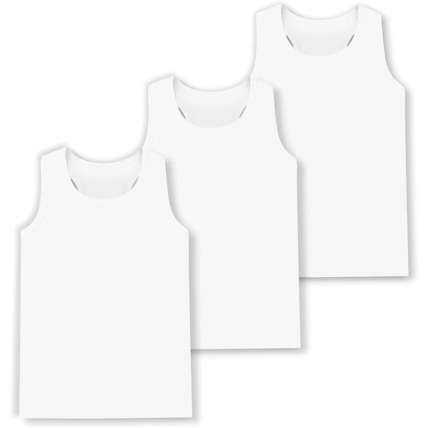 Girls' 3-Pack 100% Cotton Sleeveless Tank Tops - Solid Colors, Breathable Fabric, Basic Look, Casual Wear for Toddlers/Kids (Age 2-16Y) - Racerback Dance/Ballet Tops, Crew Neck Undershirts