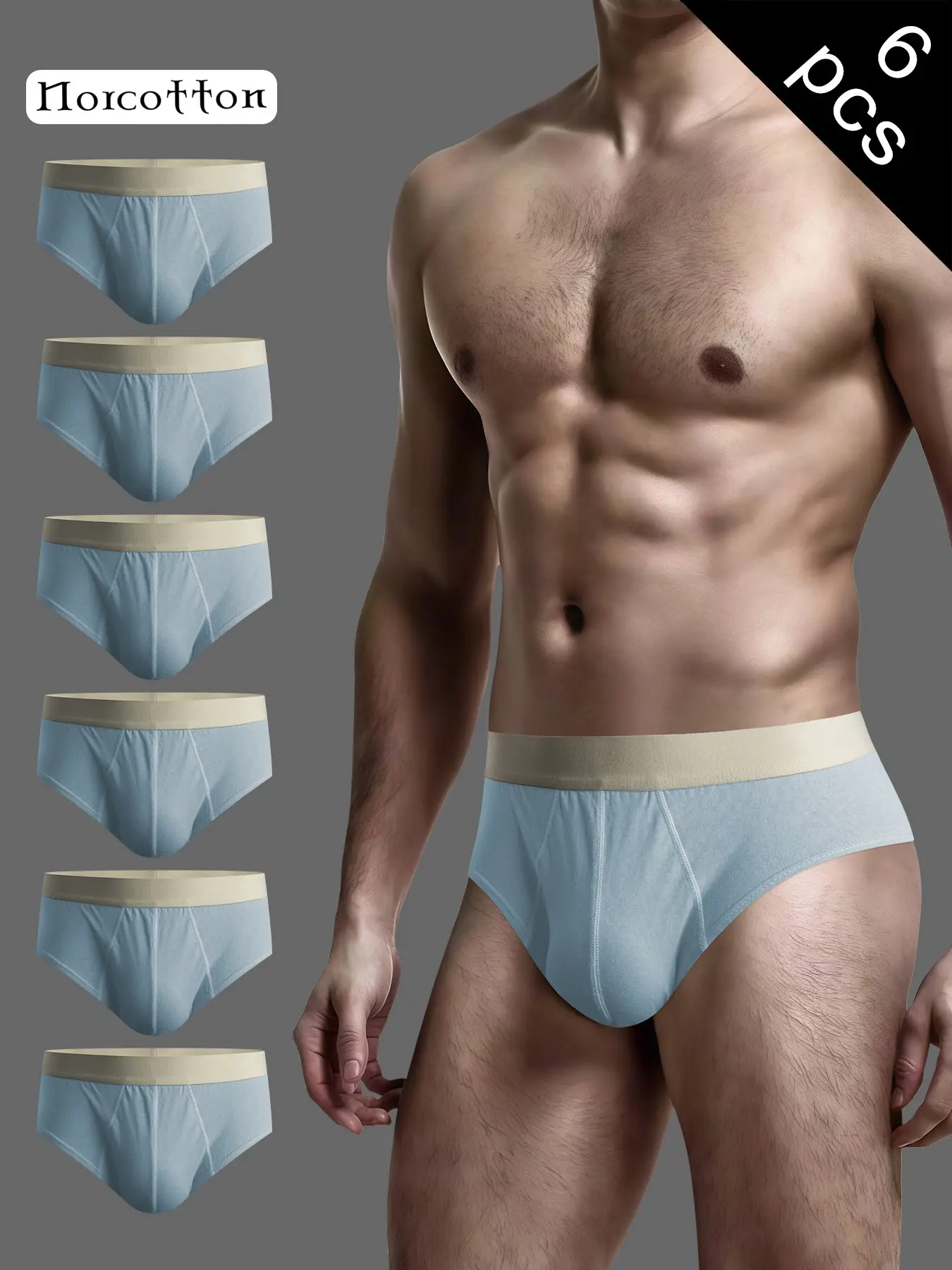 Norcotton 6-Pack Men's Cotton Briefs Underwear, Soft Breathable Comfort, Multiple Colors Available, Ideal for Home and Daily Wear