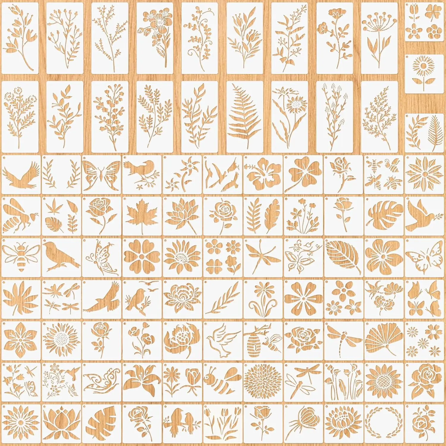 98 Pcs Painting Stencil Set, with Insects Flowers Leaves Animals Patterns Drawing Stencil, Textile Printing template Template, Reusable Templates for Gift Cards, DIY, Clothing, Photo Albums, Scrapbooking