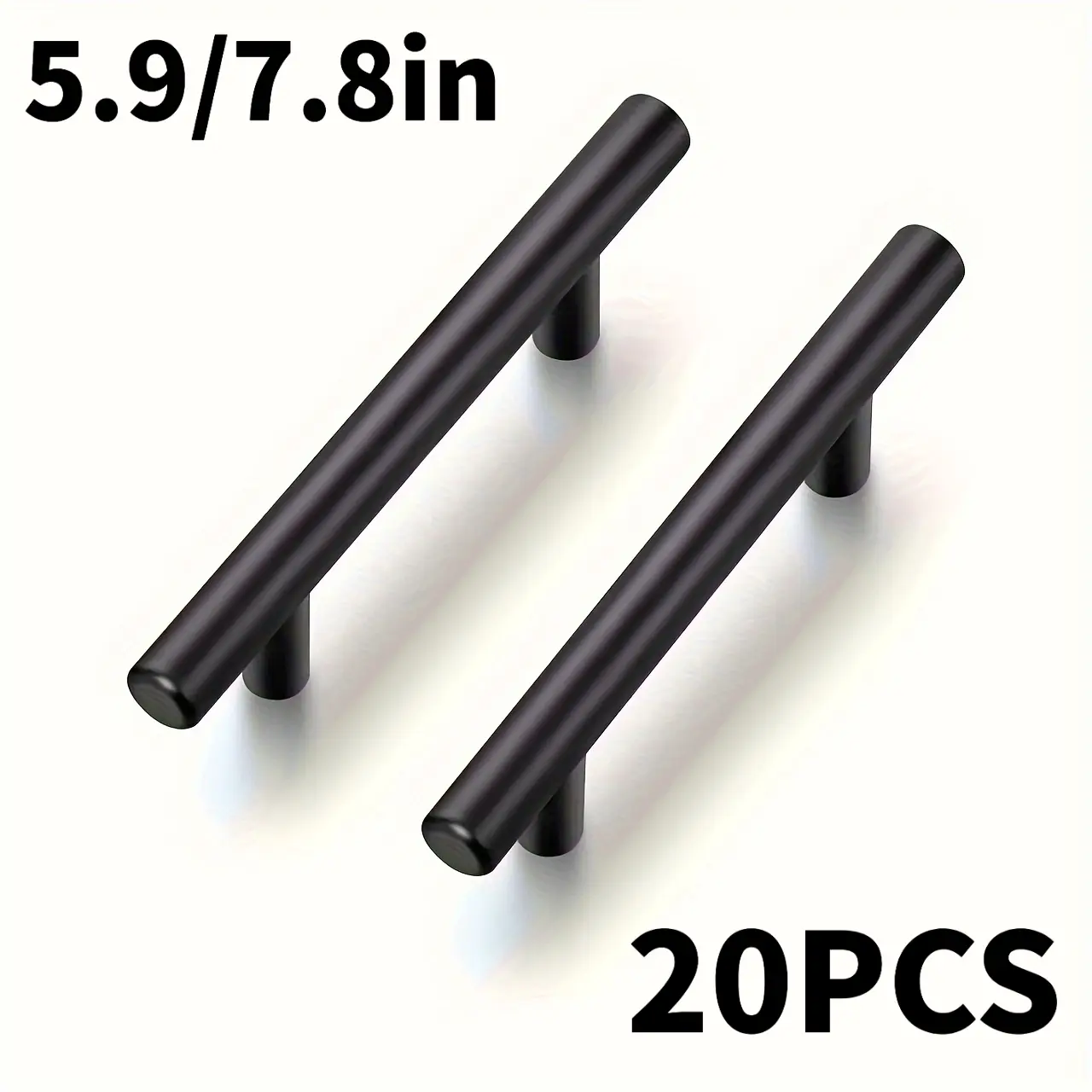 Matte Black Stainless Steel Cabinet Handles & Drawer Pulls, 20-Pack Bulk Pack with 2 Sizes (5.9/7.8 in), Durable Powder-Coated Ends & Screws for Indoor Use Wardrobe Doors & Drawers