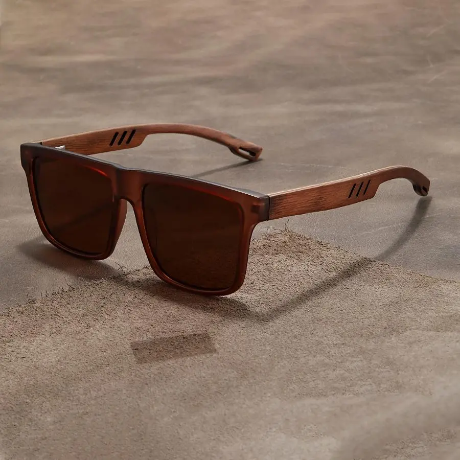 Men's Sunglasses, Sunglasses for Women - Retro Square UV400 Polarized Lenses, Lightweight Bamboo Frame, Eco-Friendly Design - Glare-Free for Driving, Outdoor Activities