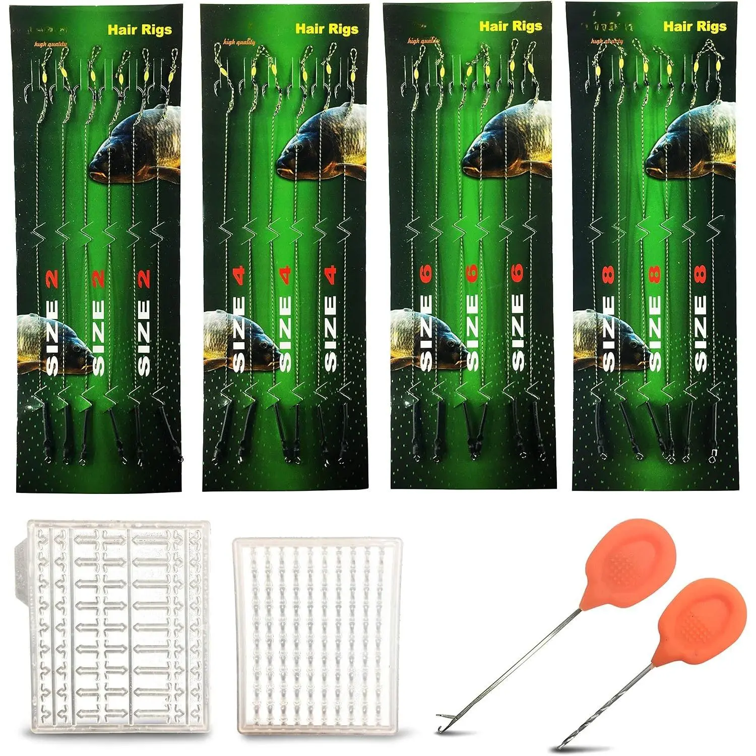 24 count-Carp-Fishing-Hair-Rigs,Carp Fishing Gear with Wide Gape Hook,Zig Rigs Carp Fishing Kit with Carp Accessories