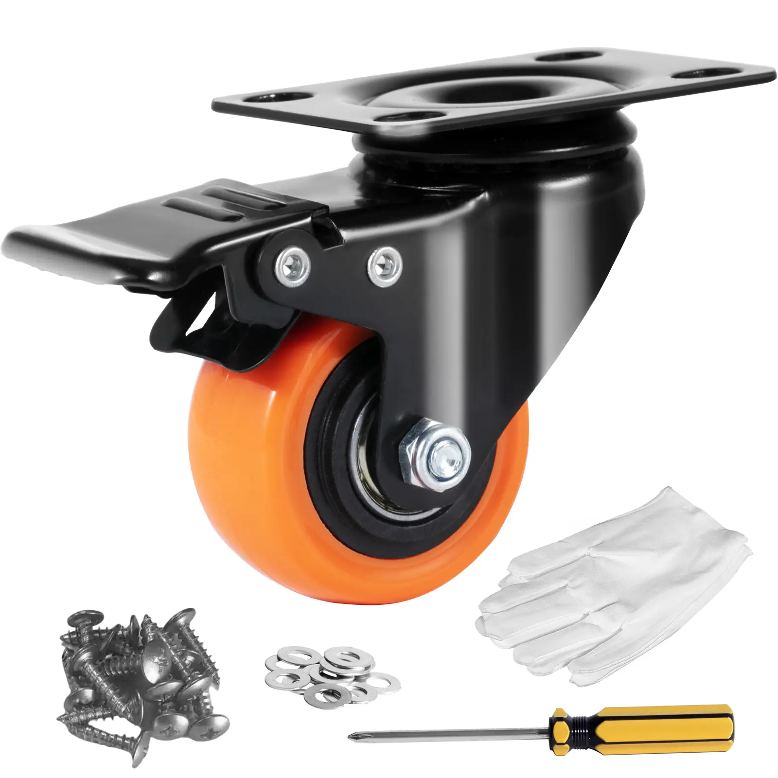 Caster Wheels, with Security Dual Locking No Noise PVC Wheels, 150 lbs/68 kg (Per Wheel) Max Load Capacity, Roll Silently & Smoothly