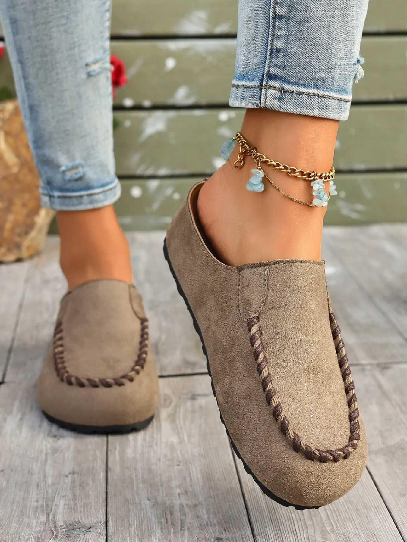 Upgraded Version Zapatos Women Closed Toe Slip On Mule Clogs, Vintage Braided Trim Flat Backless Slides, Faux Suede Leopard & Solid Color Casual Shoes For Daily Shopping Travel Streetwear slipresistant affordablefashion
