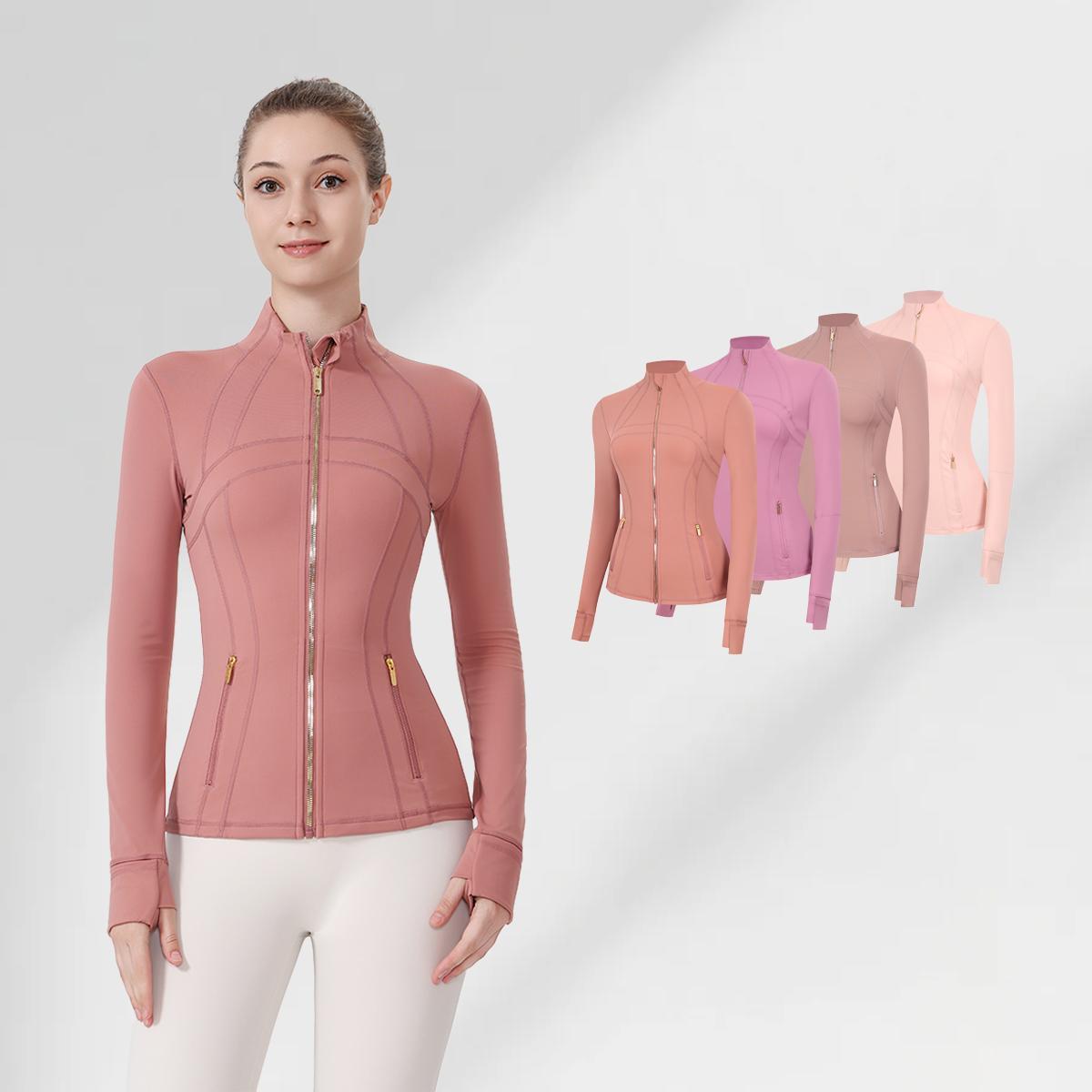 LULU  Same style  Women's Stand-Up Collar Gold Zipper Yoga Top, Spring-Style Fitted Top, Sports Jacket, Fitness Long-Sleeve Sun Protection Jacket