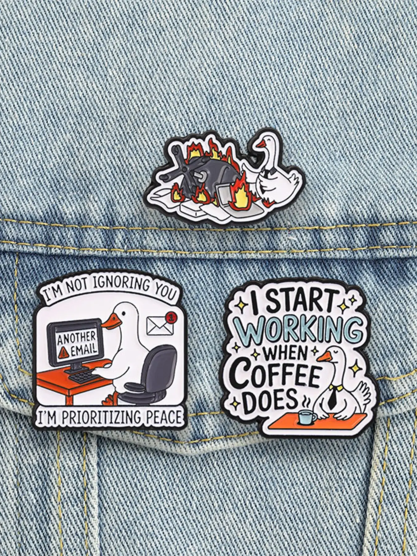 3PCS Humor Office Work Goose Badge Enamel Pin, I'm Not Ignoring You I'm Prioritizing Peace Cartoon Coffee Goose Enamel Pin, Badge for Backpack & Hat & Clothes Decor, Fashion Accessories for Women & Men