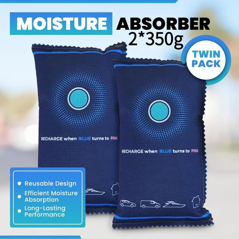 Reusable Moisture Condensation Damp Absorber Dehumidifier Bag 2 x 350/200/100g Car Dehumidifier Bag | Moisture & Damp Absorber for Windscreens & Interior | 100% Leakproof,