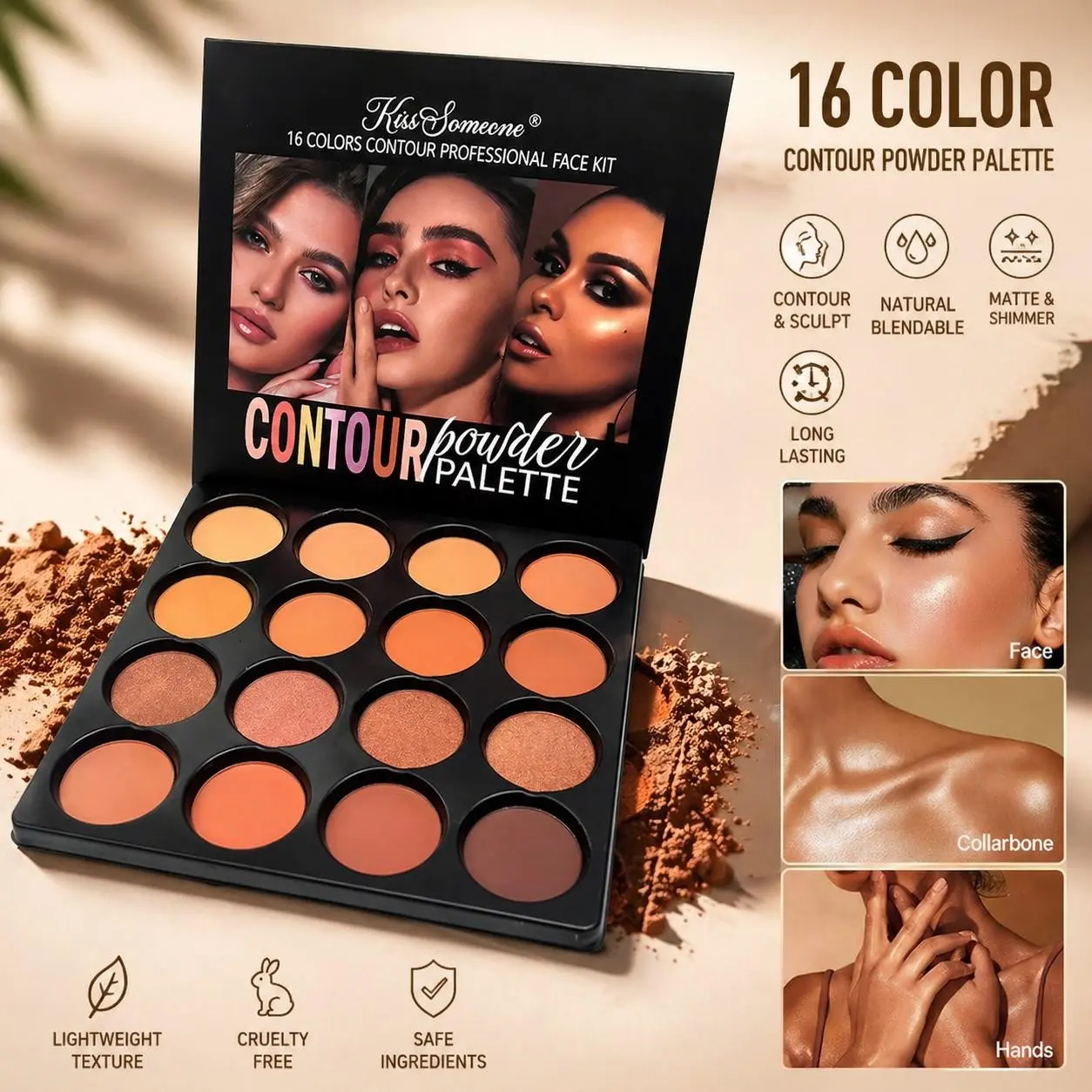 16 Shades High Pigment Concealer Contour Palette, 3-In-1 Matte Shading & Highlight Eyeshadow, Multi-Purpose For Full Face, Long-Lasting Makeup, Easy To Blend, Smooth, Flawless, Non-Flyaway Powder