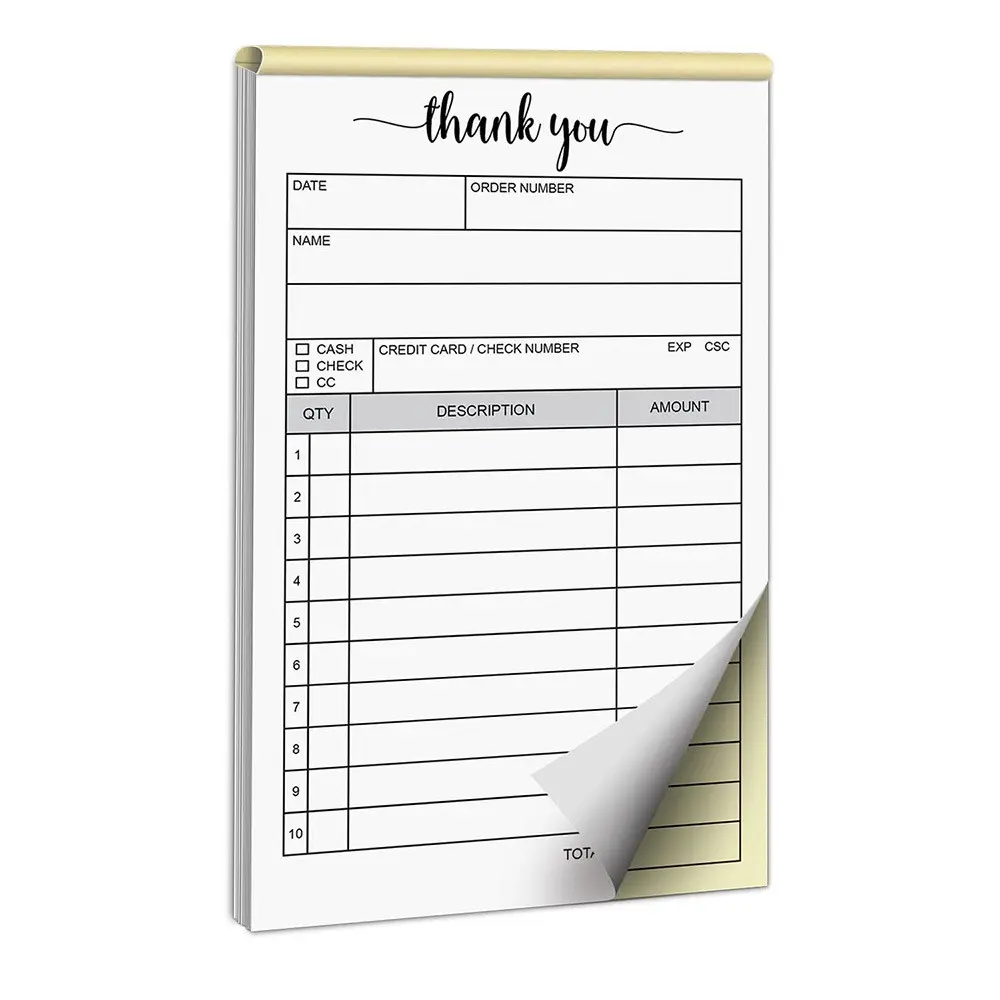 Carbonless Invoice Book, 100 Sets Handheld Receipt Book for Small Business, Store and Dealer Order Records, Office Supplies