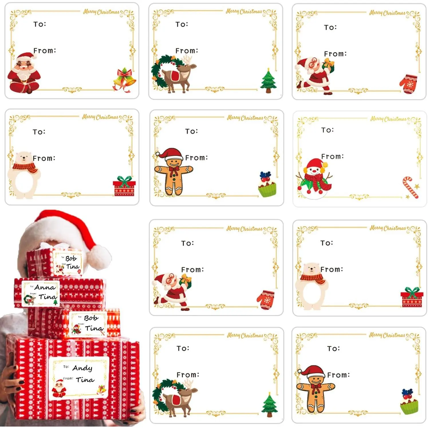150 count Christmas Tags Self Adhesive Xmas  Tag Christmas Labels Stickers | Christmas Name Labels for Present Party Bags Cards Envelope