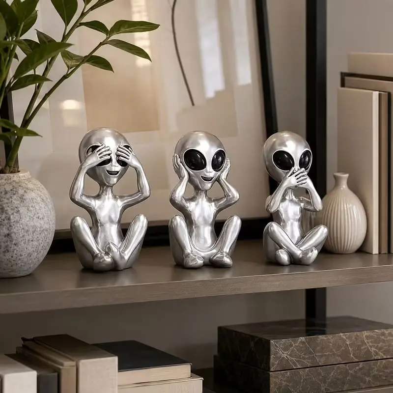 3-piece alien figurines: Don't listen! Don't talk! Don't look! Dreamy theme living room decoration, Home Decor Ornaments. Resin material. Suitable for Christmas and Halloween to decorate your home.
