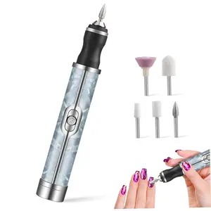 Electric Nail File, Portable Low Noise Nail Drill Machine, 20000rpm 4 Speeds Manicure Pedicure Polisher with 5 Replaceable Heads, 500mAh USB Rechargeable for Fingernails Toenails