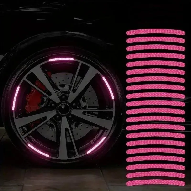 30 PCS Pink Wheel Hub Reflective Stickers for Women, Glow in the Dark PET Car Accessories for Night Driving Safety, Universal Waterproof Tire Rim Decals with 300m Visibility Boost, Diy, Girly Car Accessories, Tool Free, Glow+Reflect, Cars/Motorcyles
