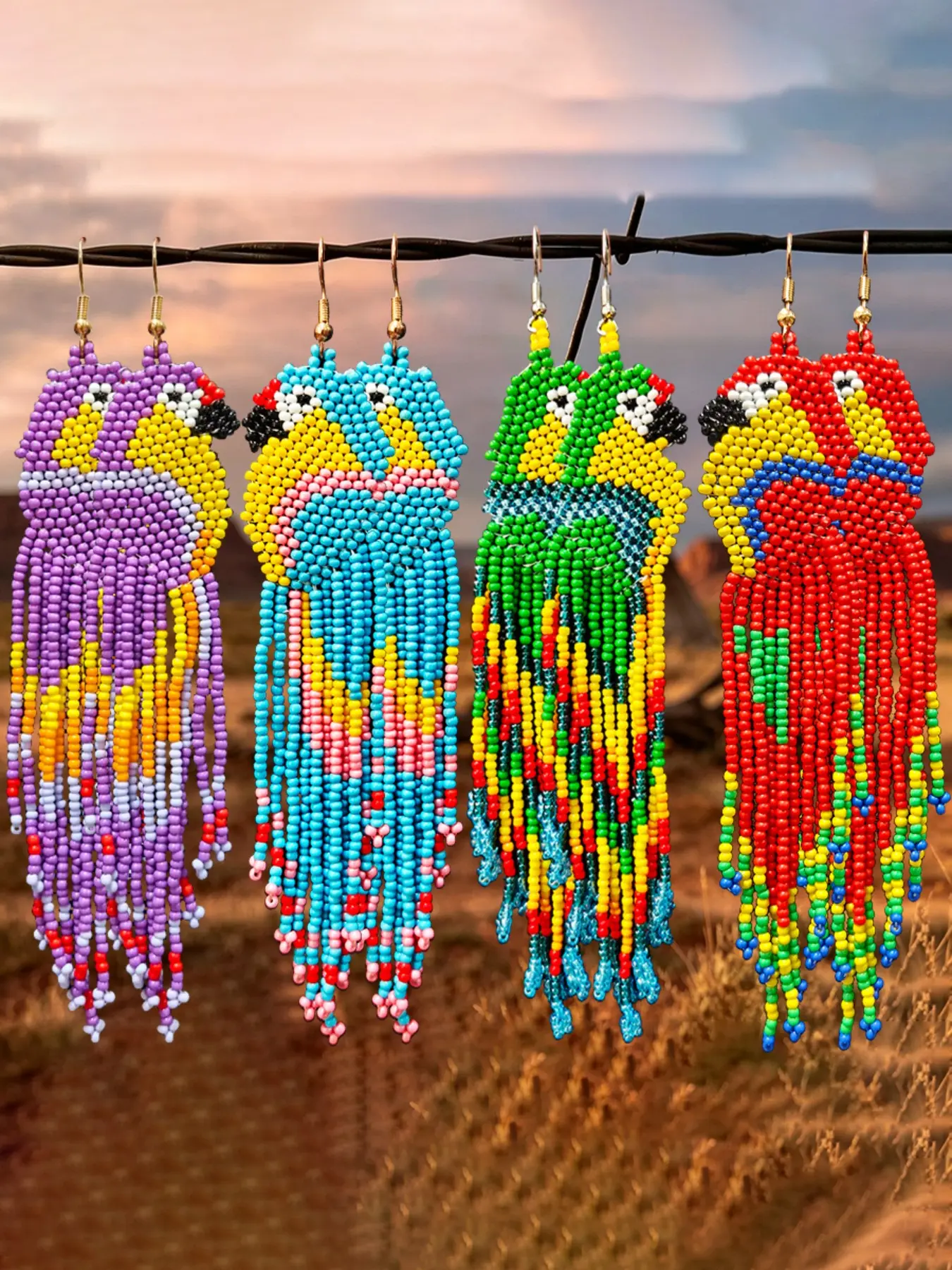 Handmade Colorful Seed Bead Parrot Tassel Earrings, Fashion Jewelry Earrings, Boho Bohemian Style, Perfect for Parties, Festivals, Gifts, Daily Wear