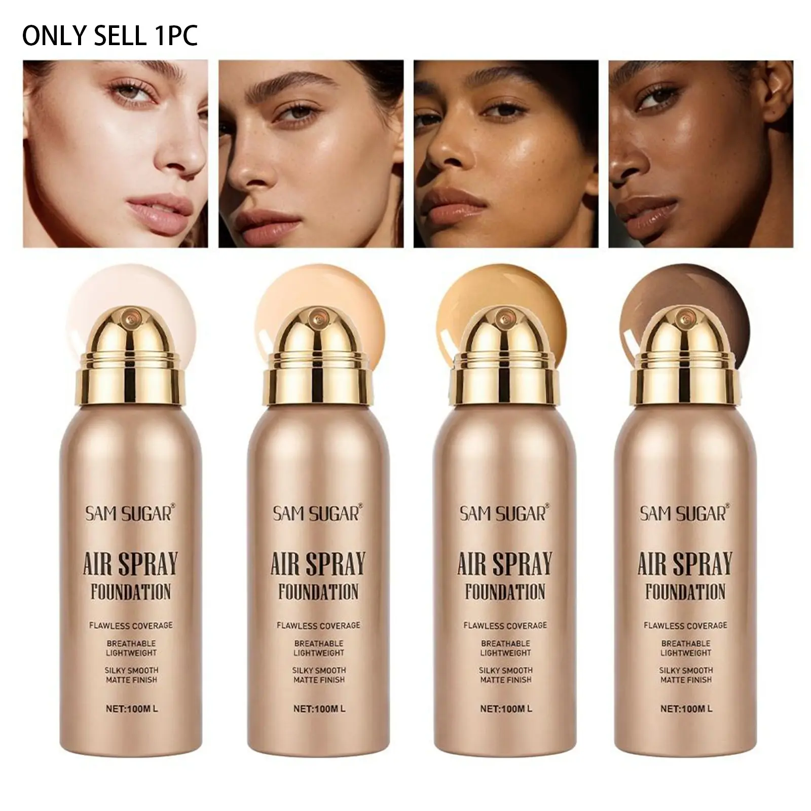 Waterproof Spray Foundation, Long-Lasting Natural Finish, Lightweight Breathable Soft Matte Coverage Matte Makeup, Flawless Finish Longwearing Makeup, Non-Alcoholic Aerosol-Free Formula