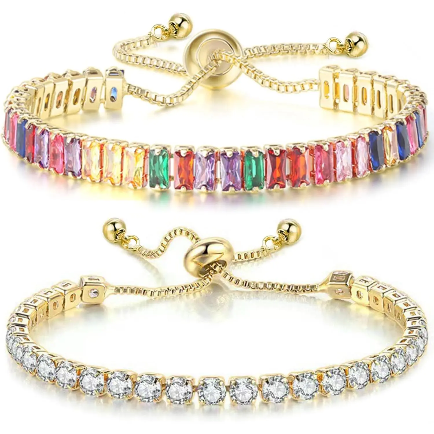 2 count Tennis Bracelets for Women Cubic Zirconia Bracelet Rhinestone Adjustable Slider Bracelets