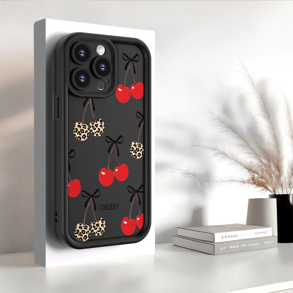 Phone Case: Creative Minimalist Cherry Pattern  Trendy Summer Fresh Anti-Drop Frosted Phone Case for iPhone 17 Pro Max 16 16e 15 14 Plus 13 12 Mini 11 Air