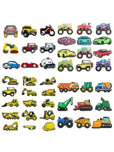 9-12pcs Cartoon Car Excavator PVC Clogs Charms, Cute Shoe Decorations, Soft Rubber Shoelace Buckles, Party Gifts for Fans