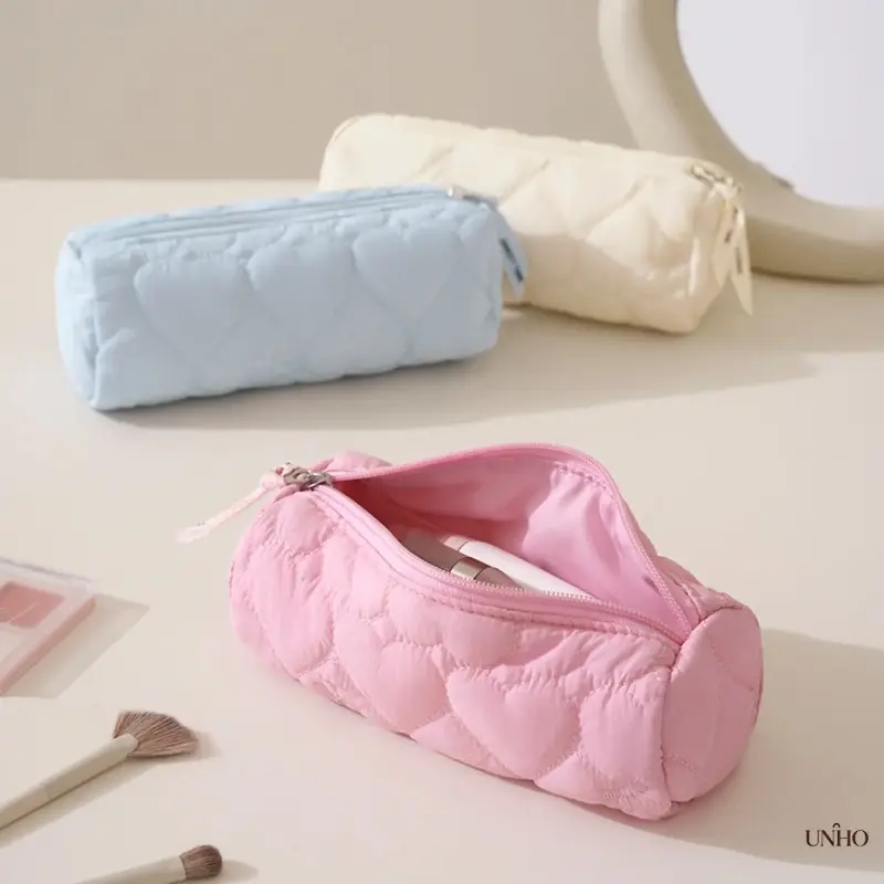 New Heart Print Multifunctional Storage Bag, Portable Pencil Case Makeup Brush Pouch, Stationery Organizer For Travel Daily Small Item Storage