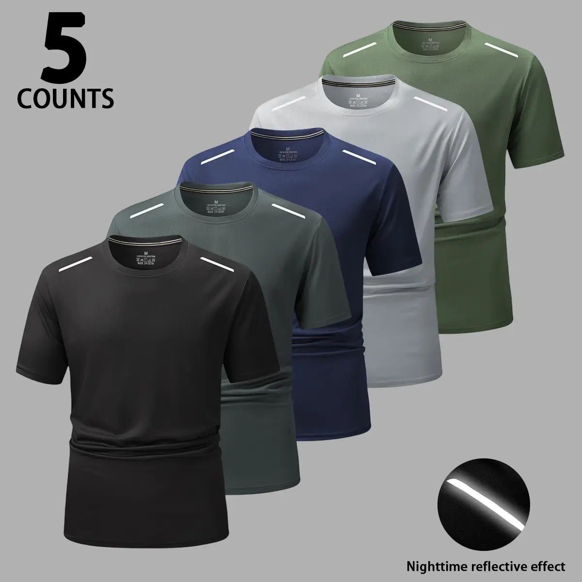 Men's Quick Dry Reflective Shoulder Stripe Crew Neck Athletic T-Shirt, Breathable Mesh Lightweight Short Sleeve Sport Tee, Sweat Wicking Loose Fit Running Top, Night Safety Workout Shirts for Gym Cycling Beach Hiking Outdoor Daily Summer Casual Training