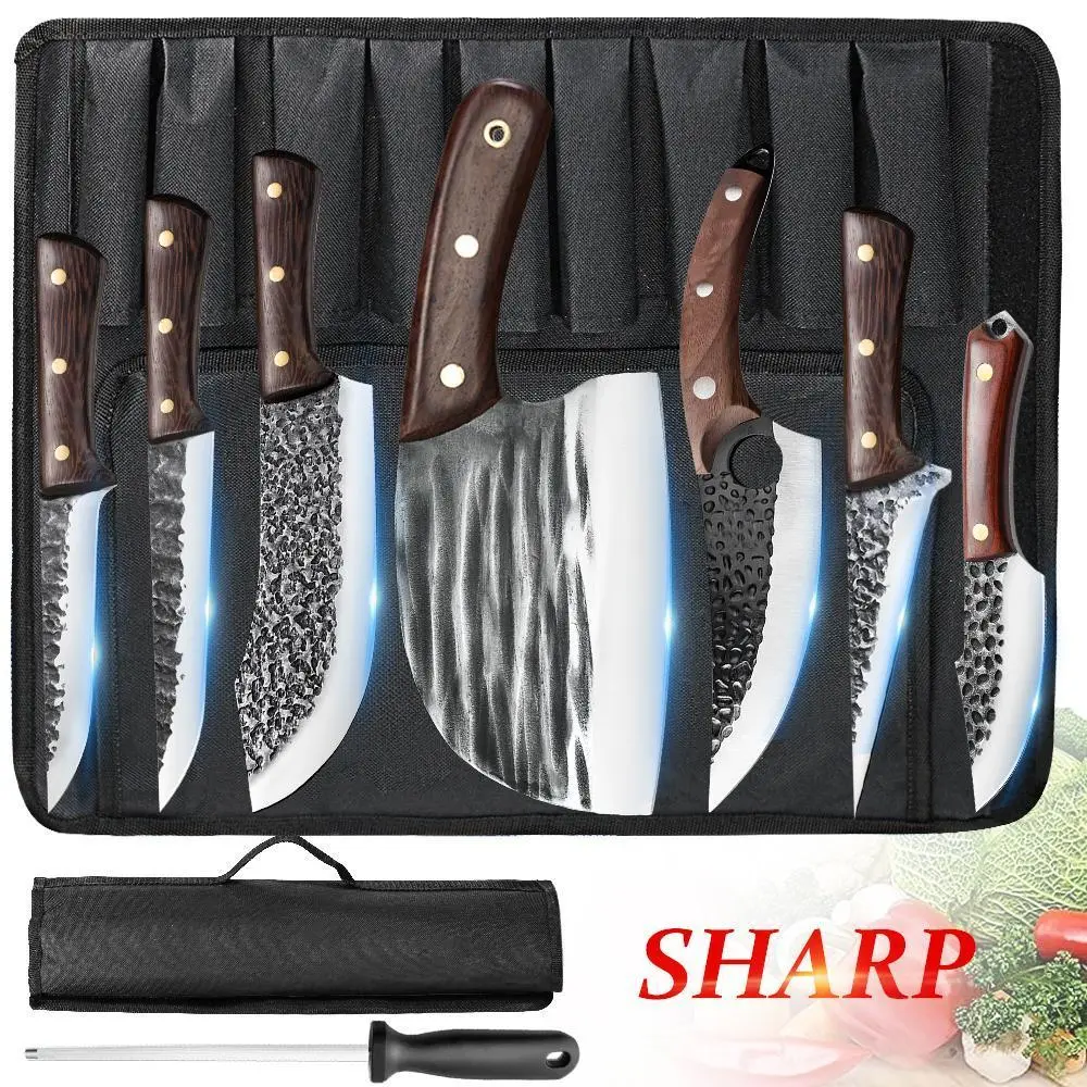 MDHAND Kitchen knife Set, Butcher Knife Set with Roll Bag, Professional Knife Set for Meat Cutting, Meat Knife, Handmade Chef Knife Set, Best Gift!#DealsForYouDays