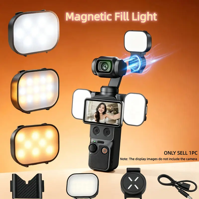 Magnetic LED Light for Pocket3, Action4, Action5 Pro, Action6, Rechargeable Mini USB-C Flashlight for Selfies and Videos