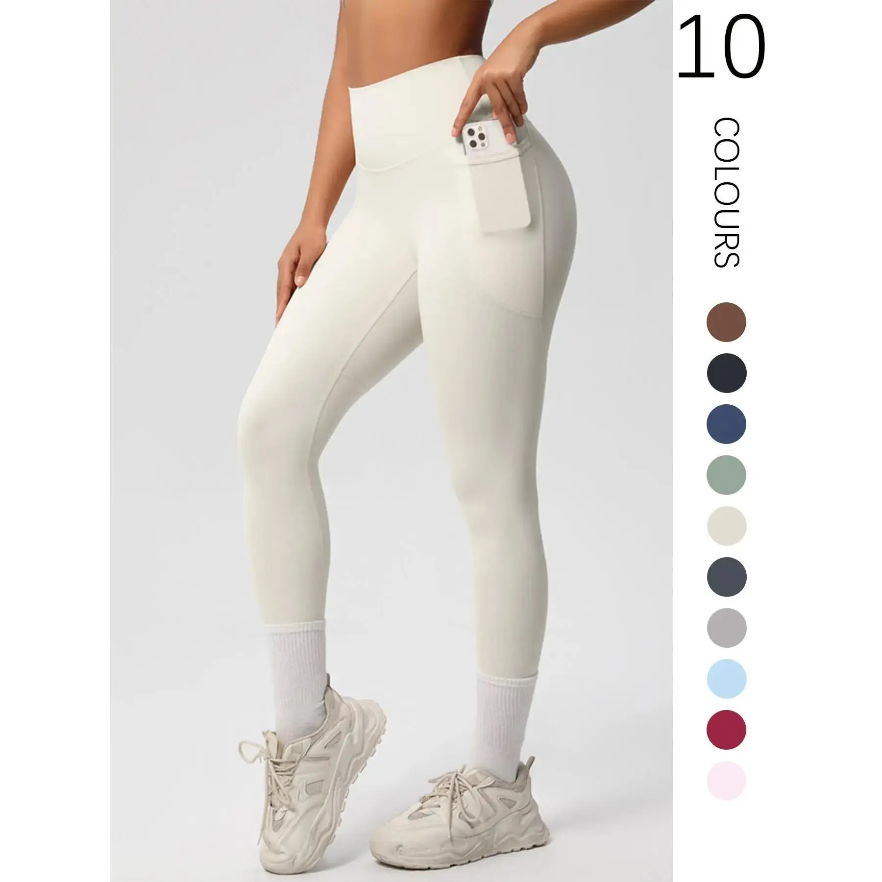 Women's Solid Color High Waist Sports Leggings, Women Workout Clothes, High Stretch Comfortable Breathable Tummy Control Butt Lifting Pocket Skinny Pants for Gym Workout, Yoga Pants