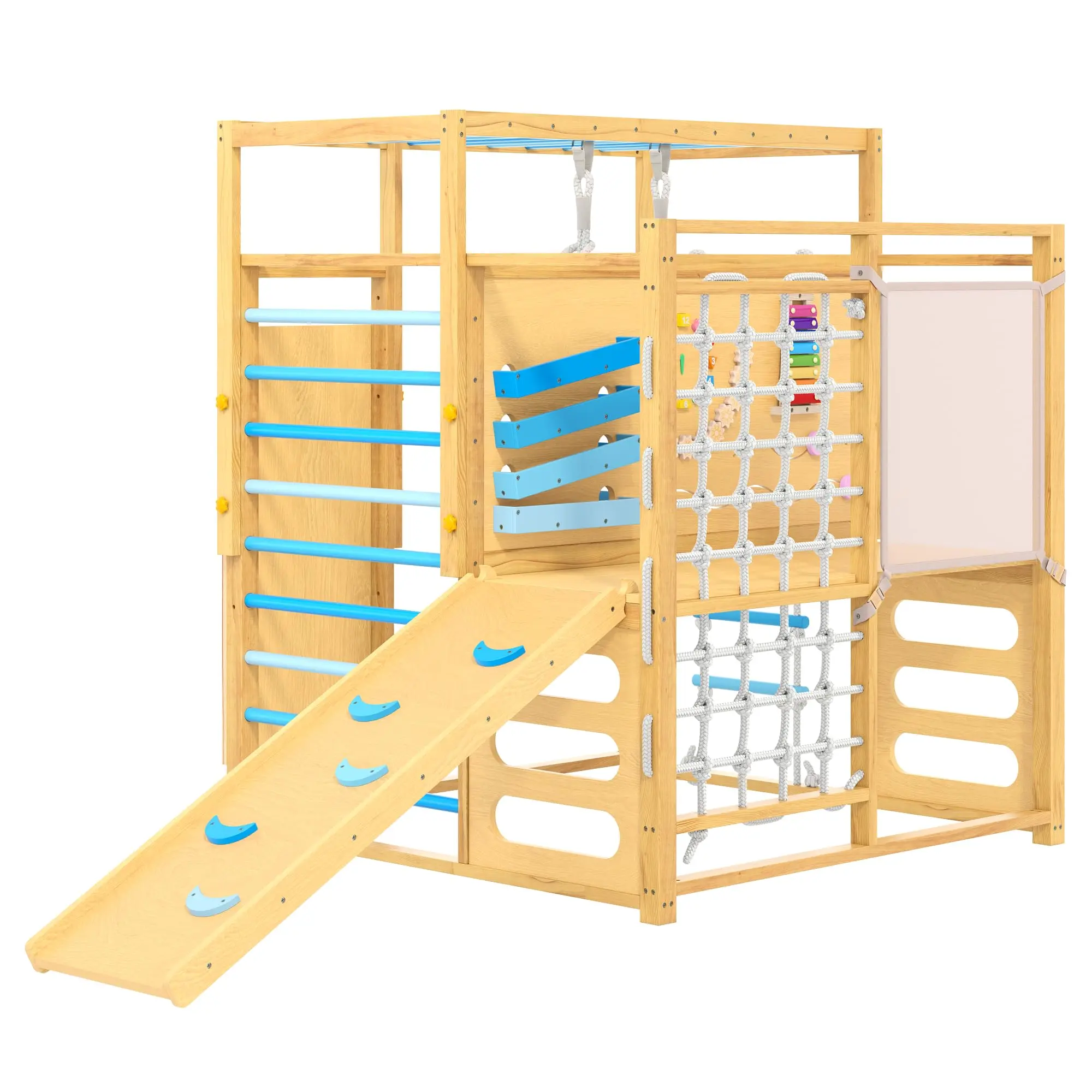 🎉 9-in-1 Wooden Jungle Gym for Kids 2-8 – Indoor/Outdoor Climber with Slide, Monkey Bars, Rope Ladder & Rock Wall! 🧸✨